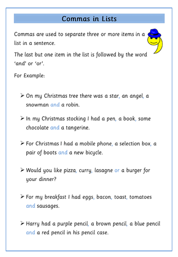 Commas In Lists | Teaching Resources