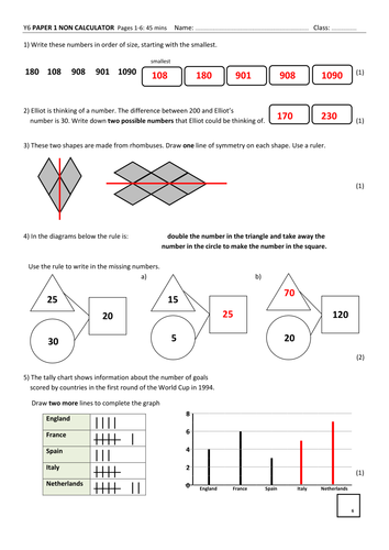 Original SAT Maths practice paper for ages 10 to 11 covering levels 3 to 6