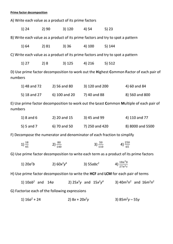 Prime Factor Decomposition Questions