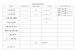 Geometric Sequences Worksheet Ks3 - worksheet