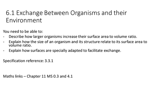 NEW AQA AS Biology 6.1 Exchange between organisms and their environment