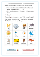 'a' or 'an' Worksheets | Teaching Resources