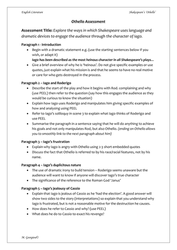 Othello assessment plan for essay on the character of Iago