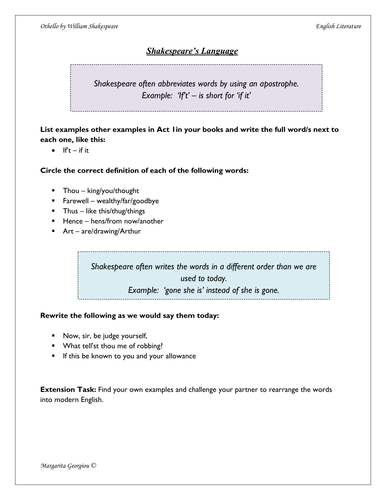 Shakespeare's Language - based on Othello