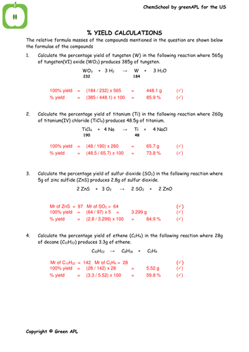 Percentage yield