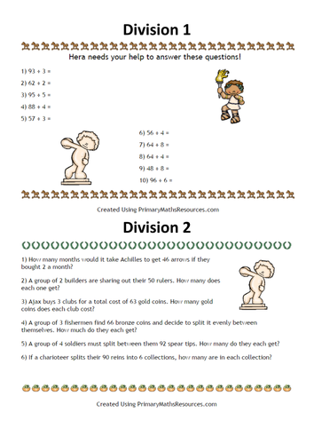 Ancient Greek Themed Division Worksheets | Teaching Resources