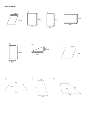 area of 2d shapes worksheet teaching resources