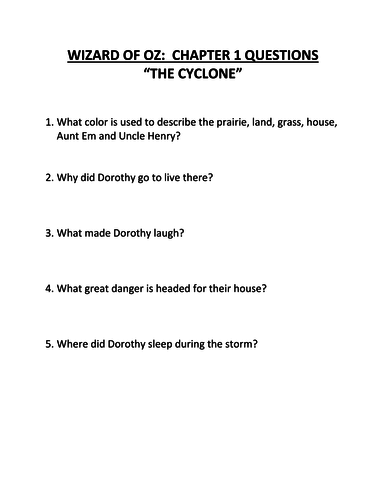 Wizard of oz comprehension questions