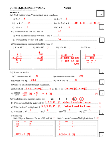 Maths Core Skills Homeworks 2, 3 and 4