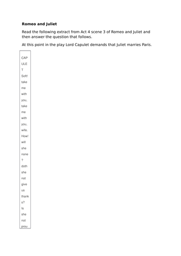 Romeo & Juliet new specification 9-1 Act 3 scene 5 UPDATED with sample assessment & structure strips