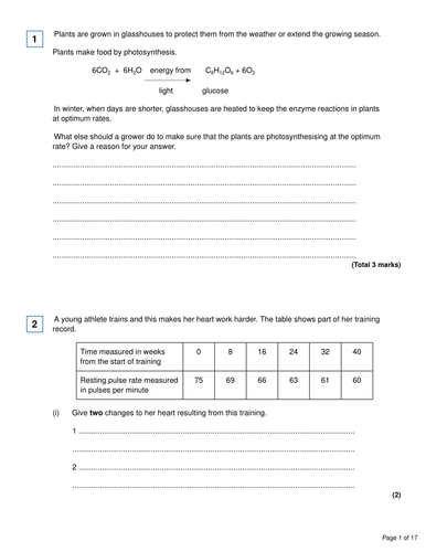 AQA Biology - 4.4 Bioenergetics Test