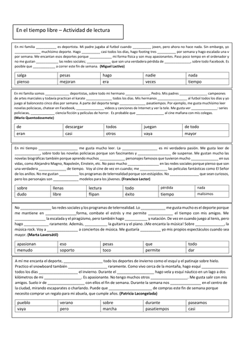 KS3/4 Spanish - Narrow reading texts with activities