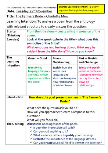 AQA Lit - The Farmer's Bride - Charlotte Mew