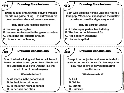Drawing Conclusions Task Cards Inference Teaching Resources
