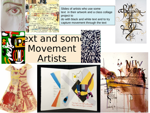 Art theme, variety of artists who use text, lettering in art, collage ...
