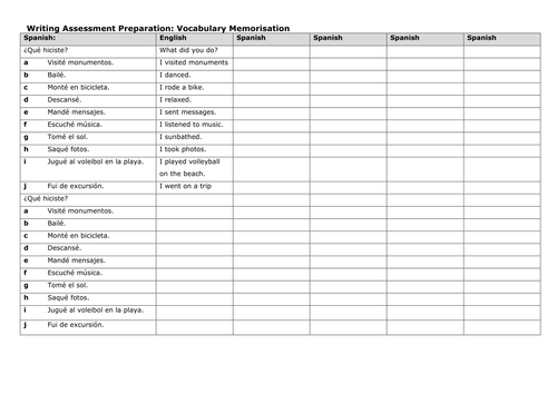 Preterite Tense Phrases Memorisation