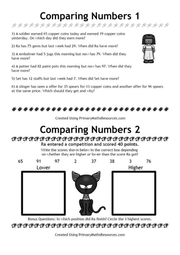 Ancient Egyptian Themed Comparing Numbers Worksheets | Teaching Resources