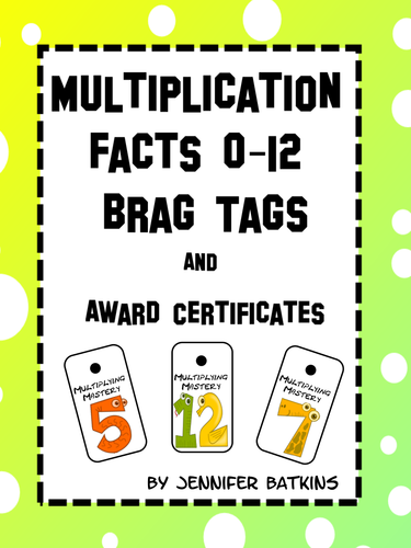 Multiplication Facts Brag Tags and Award Certificates | Teaching Resources