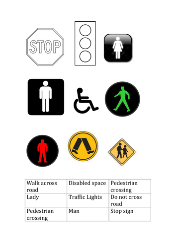 Matching common signs pictures to their words | Teaching Resources