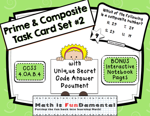 Prime or Composite? Task Card Set 2 with Coded Answer