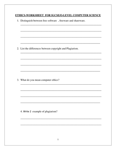 computer ethics worksheet igcse o level computer science