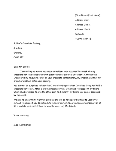 Letter Of Complaint For Primary Children | Teaching Resources
