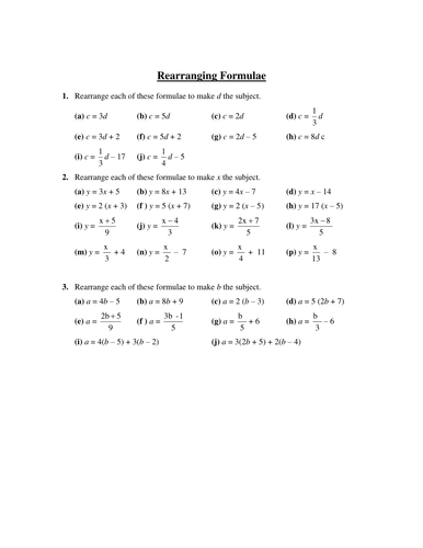 Year 8/9/10 Algebra Changing the subject of a Formula Teaching