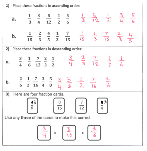 ordering fractions less than 1 problem solving