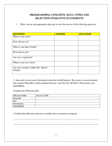 Programming Concepts-Data Types -selection and Iterative statements