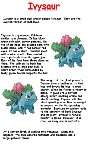 Ivysaur Reading Comprehension