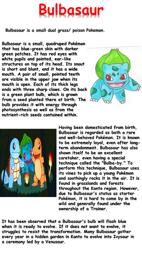 Bulbasaur Reading Comprehension