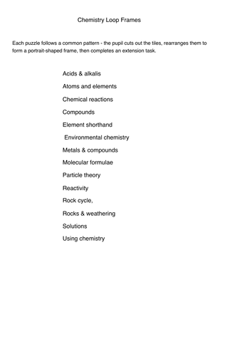 Loop frames for chemistry
