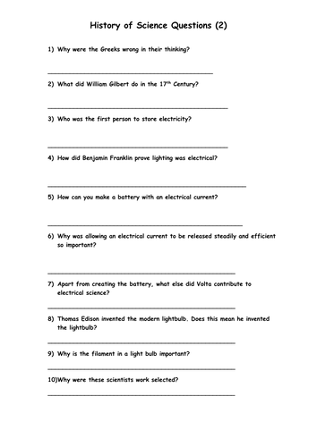 History of Electricity Reading Comprehension