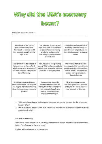 Reasons for US economic boom 1920s