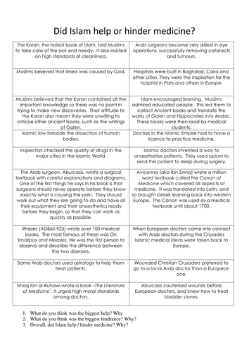 Islamic medicine compared to Europe