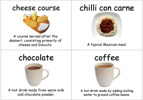 Food wordwall 12 meals and drinks teaching resources