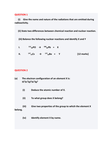 CHEMISTRY REVISION QUESTIONS FOR YR 11 & 12 WITH ANSWERS 1