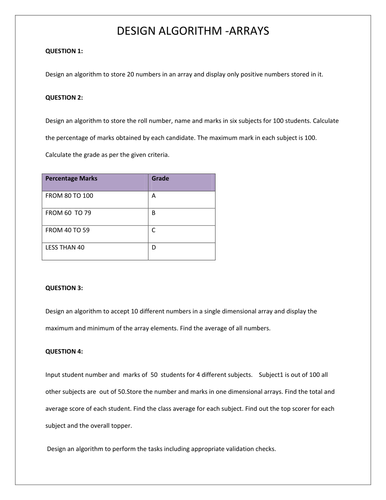 DESIGN PSEUDOCODE -ARRAYS