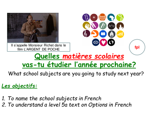 Les matieres scolaires et options