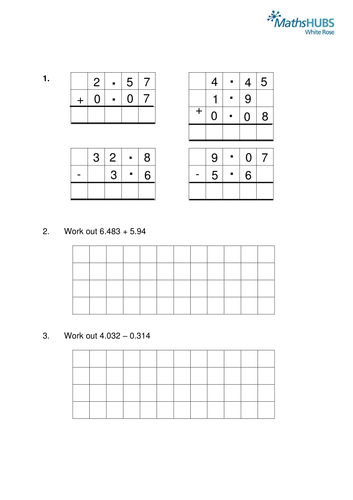 Addition and subtraction of decimals | Teaching Resources