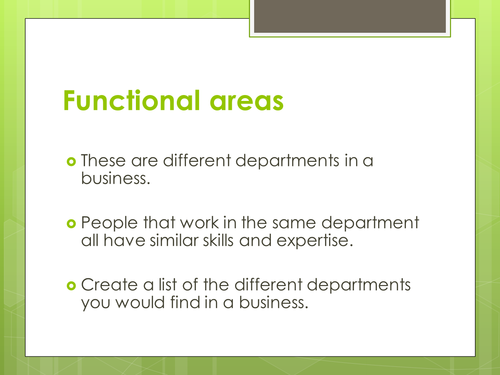 Cambridge Technicals L3 Business Studies Unit 1 Functional Areas Notes sheets