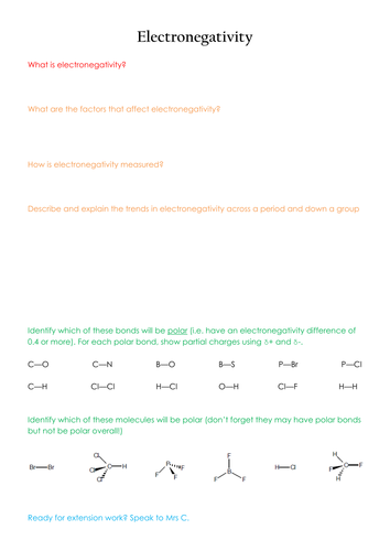 Electronegativity | Teaching Resources
