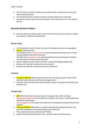 Couples sociology key notes