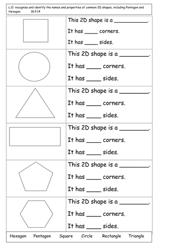 year 1 2d shape naming and properties teaching resources