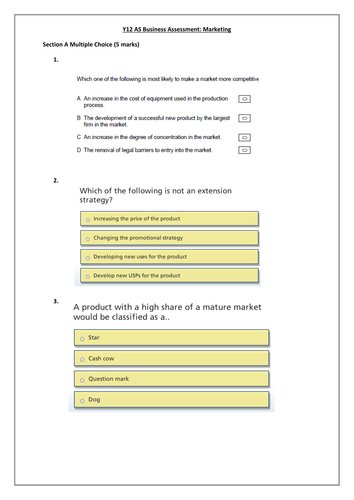 20 mark AS Marketing Assessment