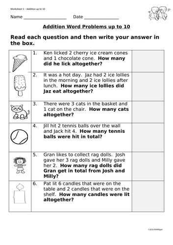 Addition And Subtraction One Step Word Problems