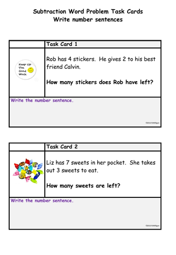 Addition and Subtraction One Step Word Problems Presentation Worksheets ...
