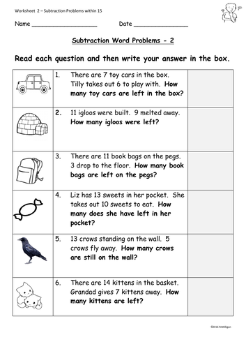 Addition and Subtraction One Step Word Problems Presentation Worksheets ...