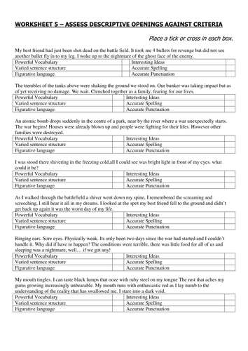 Descriptive writing about war (WW1 trenches) AQA English Language Paper ...