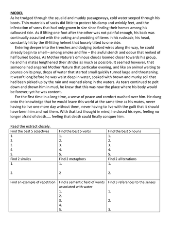 Descriptive writing about war (WW1 trenches) AQA English Language Paper ...